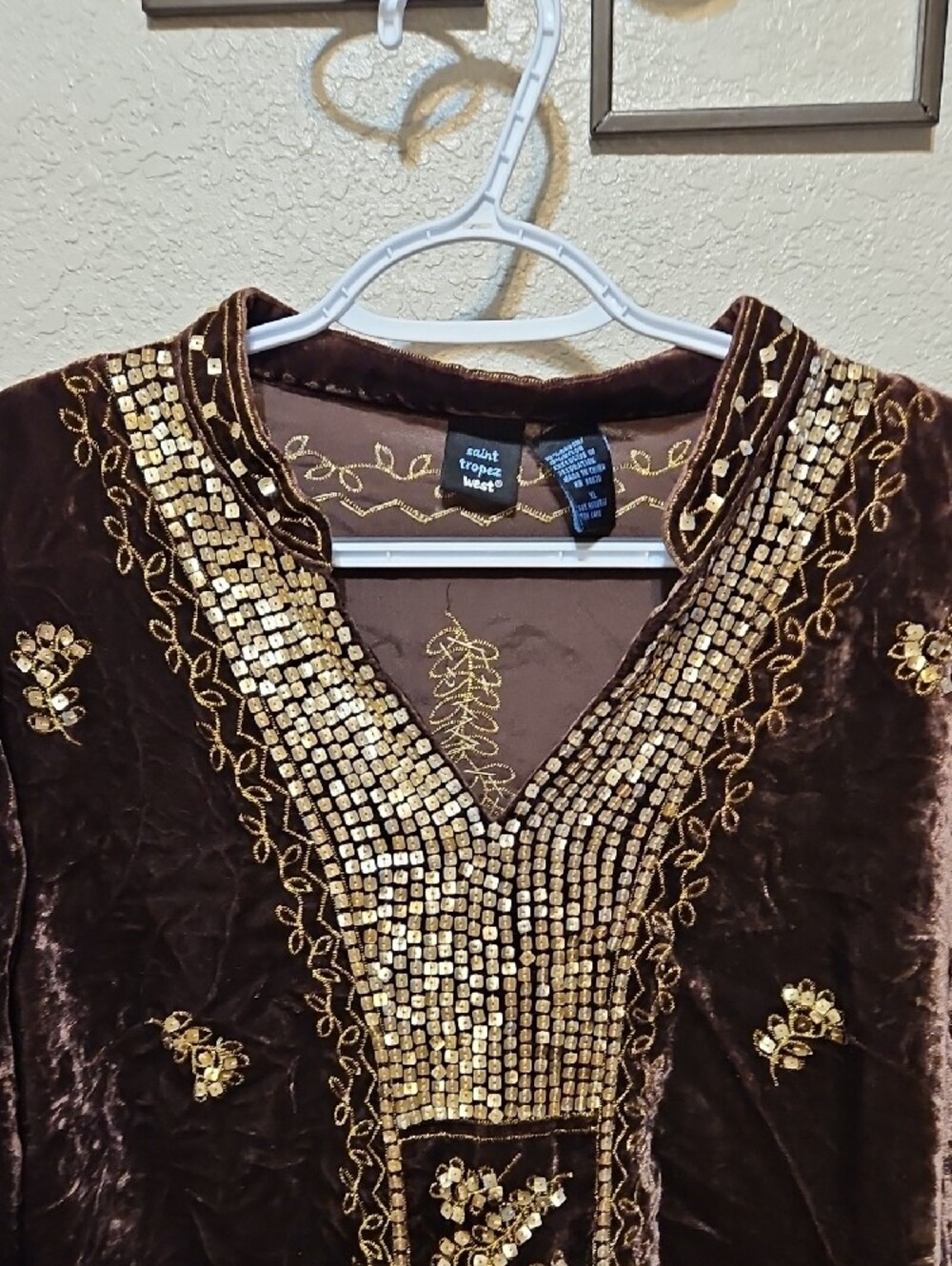 Saint Tropez West Brown Velvet Tunic with Gold Embellishment - Picture 5 of 8